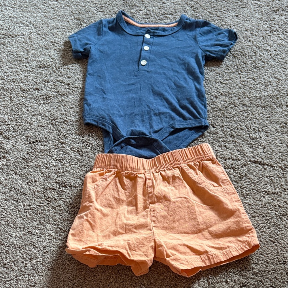 Rene Rofe Blue Baby Outfit with Orange Accent